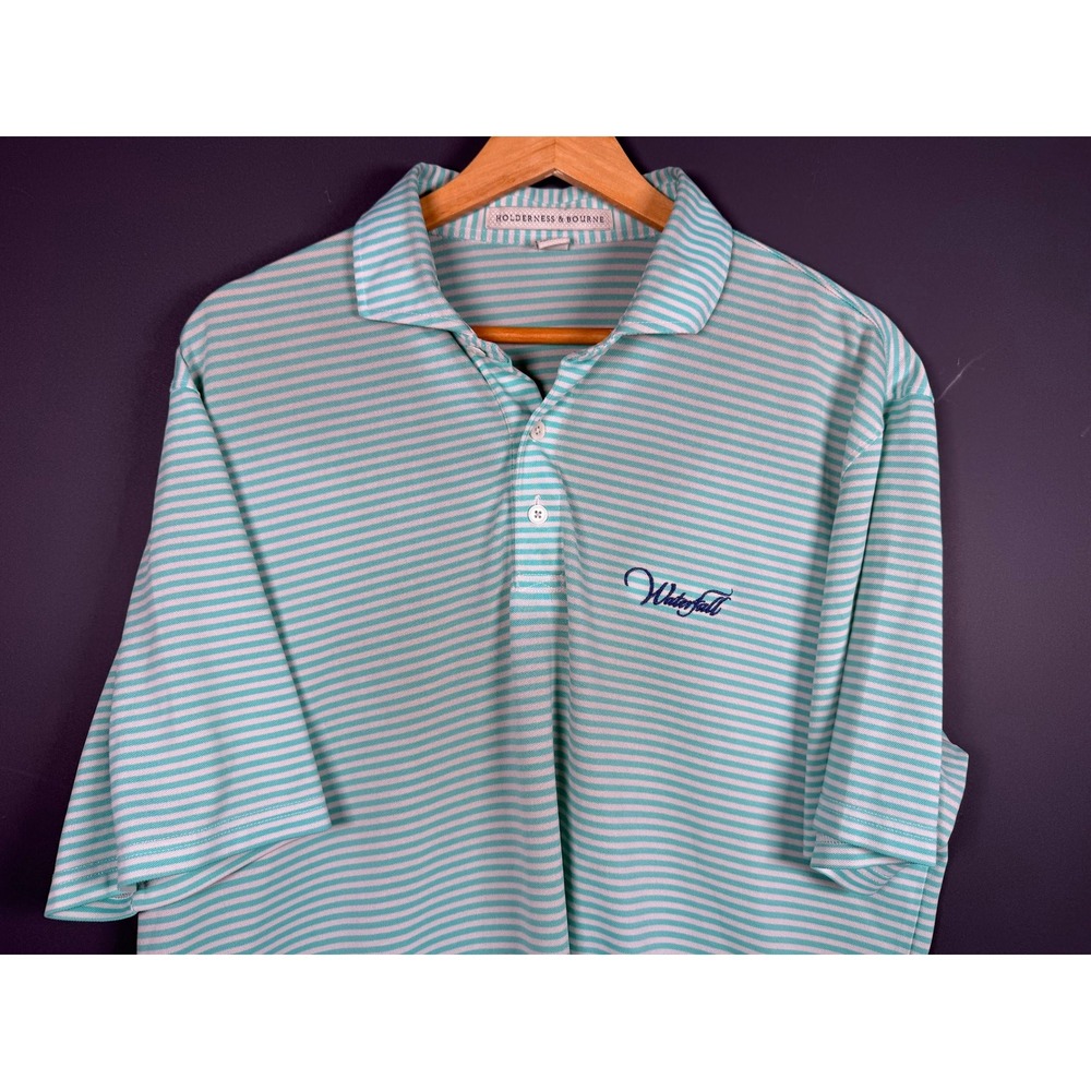 Holderness & Bourne Mens Large Golf Polo Shirt Mint Green Waterfall Golf Course - Picture 3 of 7